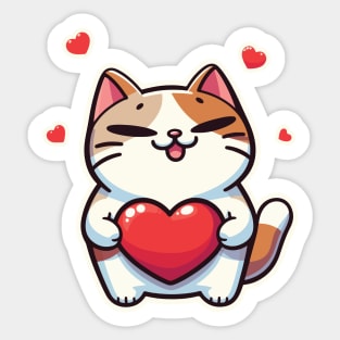 Cute cat holding heart Sticker